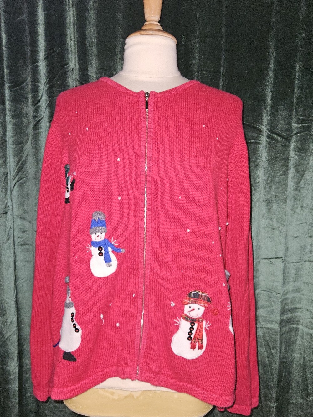 Vintage Crazy Horse By Liz Claiborne Christmas Zip Up Snowman Sweater